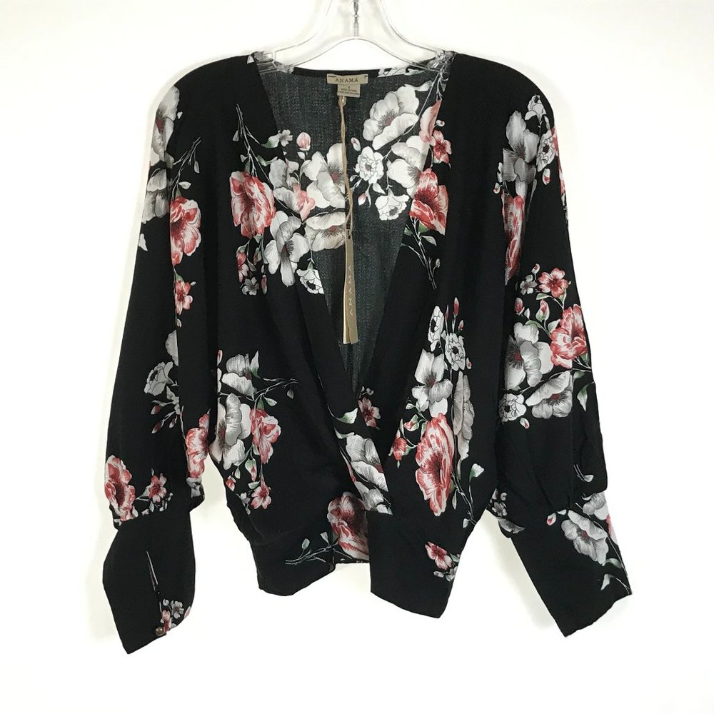 NWT Anama Batwing Faux Wrap Floral Blouse Top